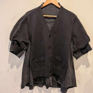 Sacai Women's Black Denim Knit Hybrid Cardigan XL Mixed Media Unique Art